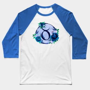 Taurus Zodiac Horoscope Blue Floral Monogram Baseball T-Shirt